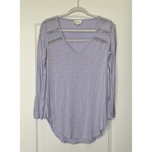 Anthropologie Deletta Womens Top Size XS Lavender Long Sleeve Lace-Line Tee